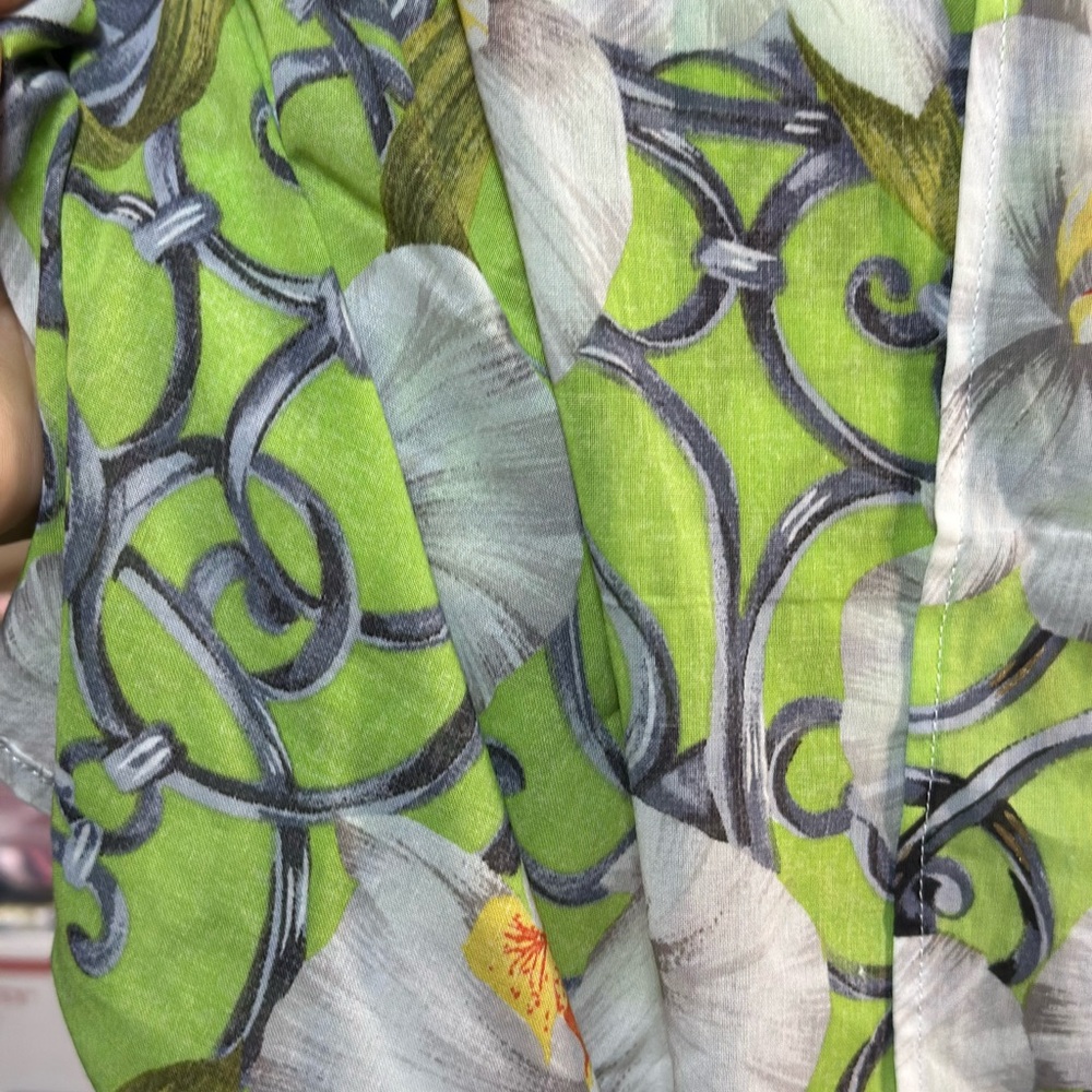 Dior Green Floral Silk Scarf with Gray Accents